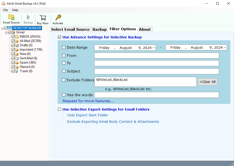 advik gmail attachment extration email filter