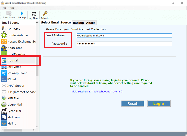 Enter your primary Hotmail login credentials