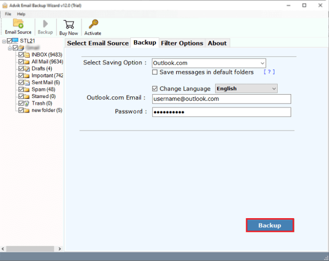 enter another hotmail account details & click backup