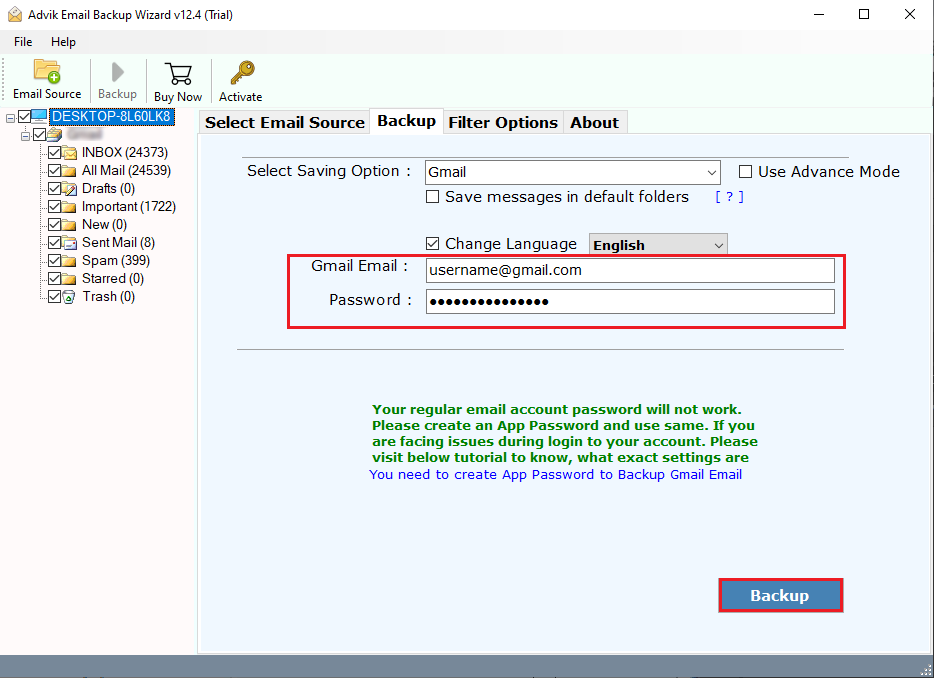 enter gmail account details to transfer rogers email folders