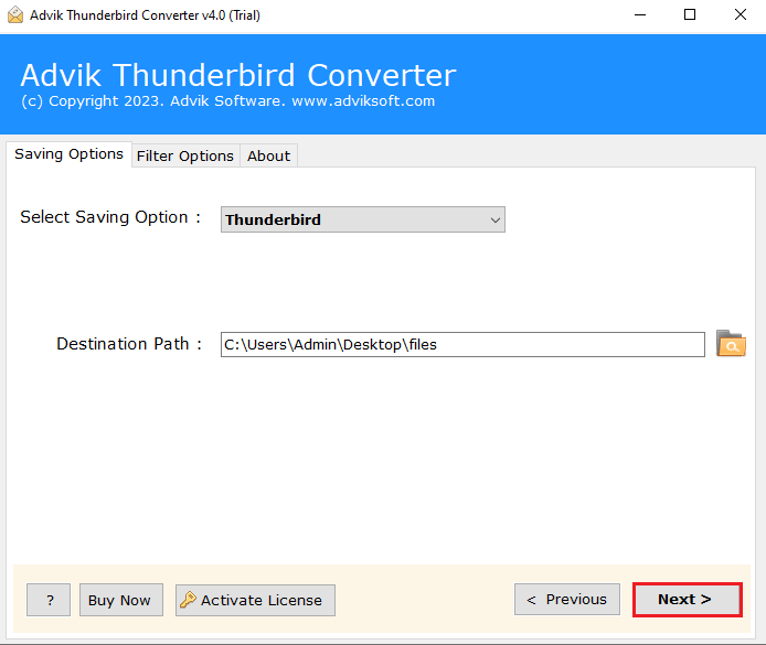 click Next to import thunderbird email to thunderbird