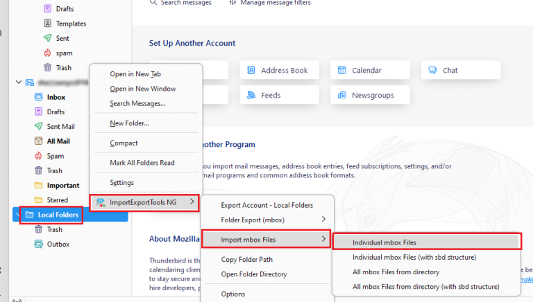 select ImportExportToolsNG> import mbox files
