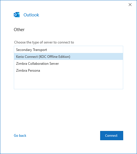 choose Kerio Connect (KOC Offline Edition) & click connect to migrate kerio mail to office 365