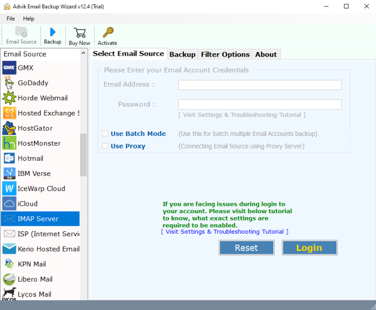 Run the automated software and choose IMAP
