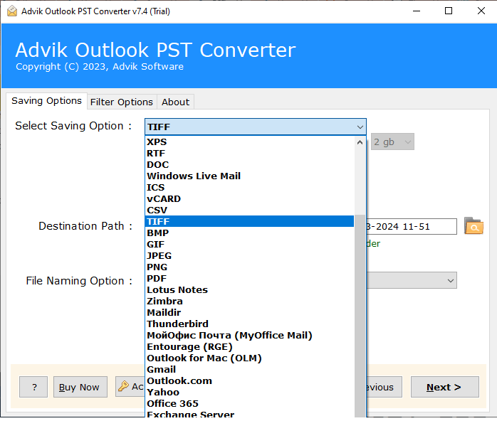 Convert PST to TIFF