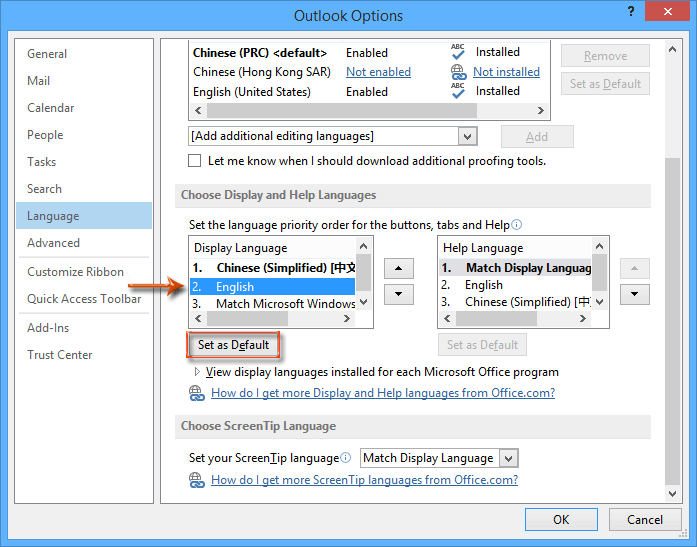 Adjust Language Settings in Outlook