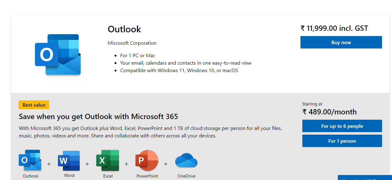 Buy a Licensed Version of Outlook