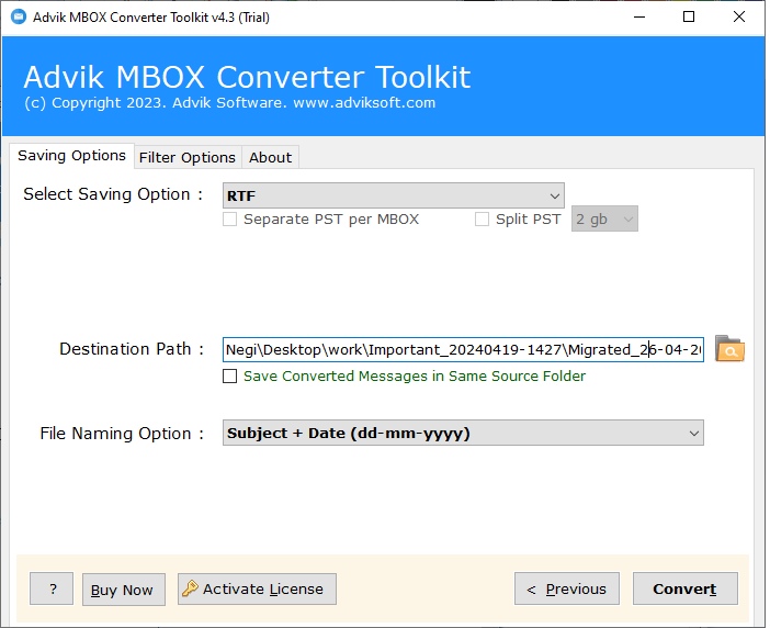 Convert MBOX to RTF