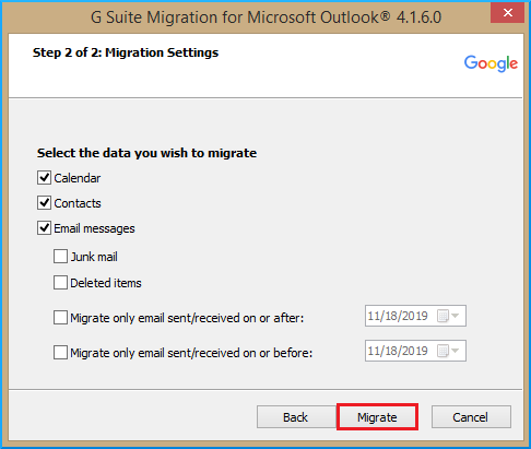 click migrate to import ost to gmail