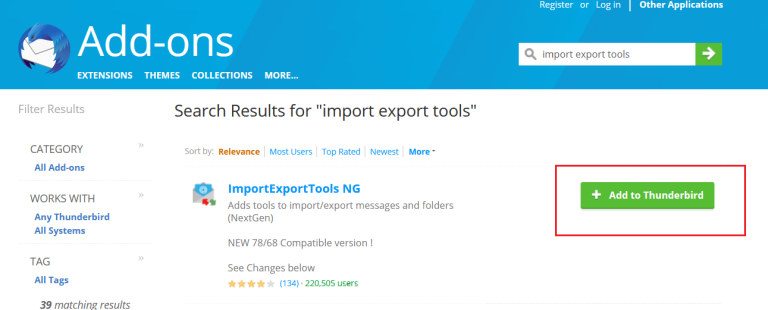 Search for the ImportExportNG plugin