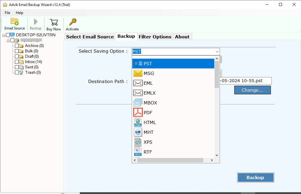 Select saving options