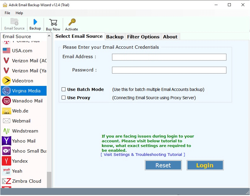 Run the software and search for Virgin Media 