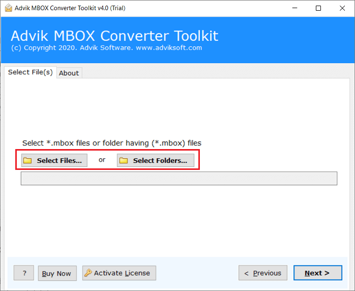 run the software and add MBOX files