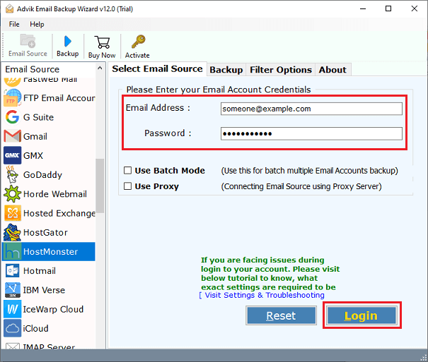 Select HostMonster as an email source