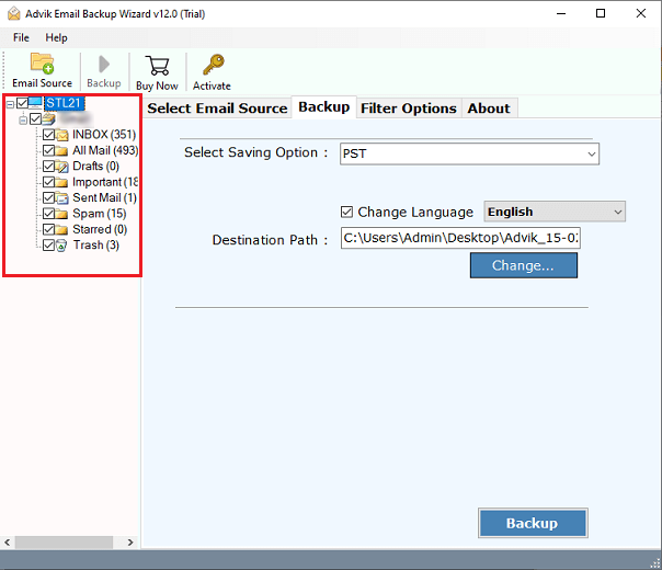 Select the email file or folder you want to import