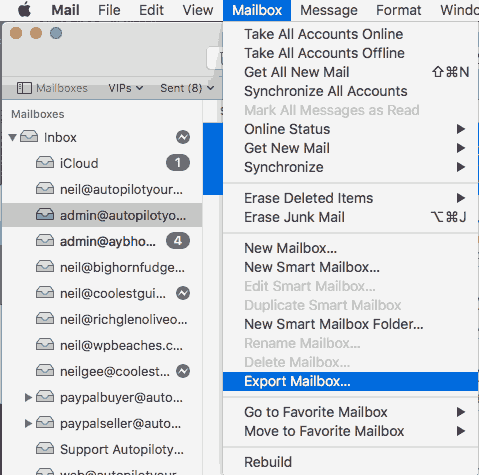 Open Apple Mail and export its mailbox