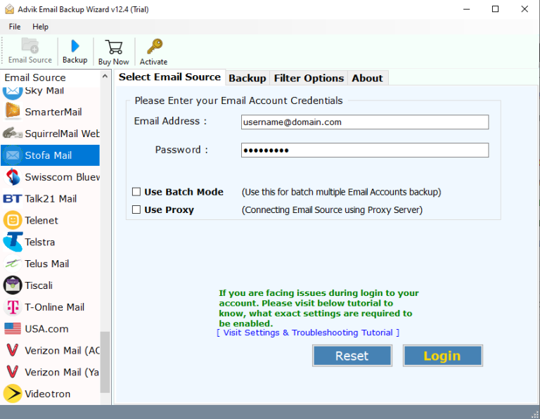 Select Stofa Mail as an email source & login 