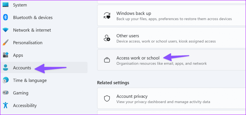 access work/school account