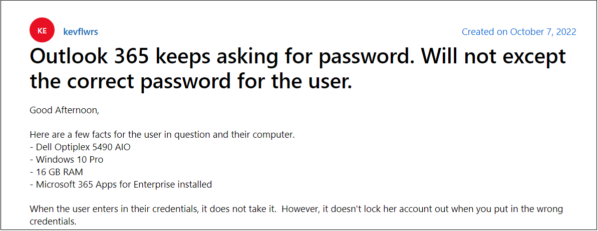 outlook 365 keep asking for a password if it is correct