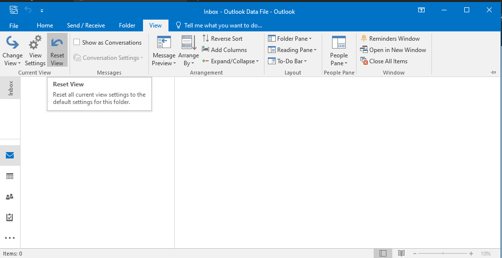 Change Outlook Inbox View Back to default