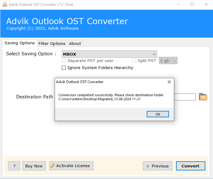 convert ost to mbox process completed