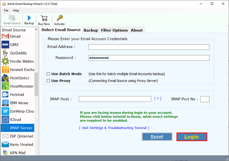 select email source and sign in