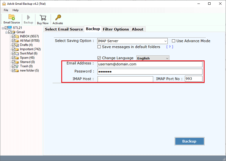 click backup to migrate gmail to smartermail