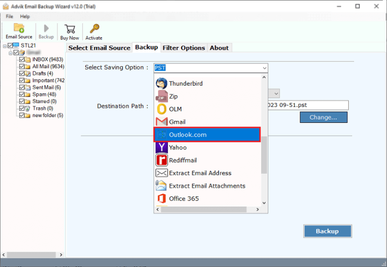 Select Outlook.com as a saving option