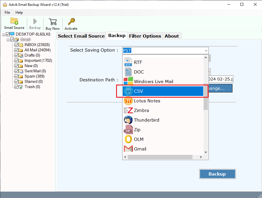 Select CSV as a saving option