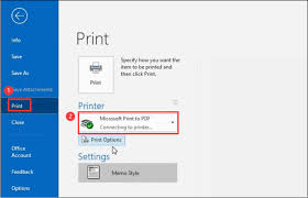 click print pdf to send outlook email 