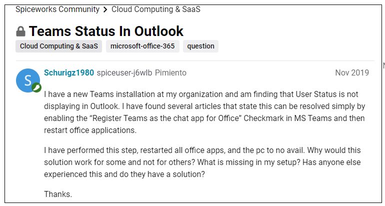 Outlook Not Showing Online Status Next to Name Teams