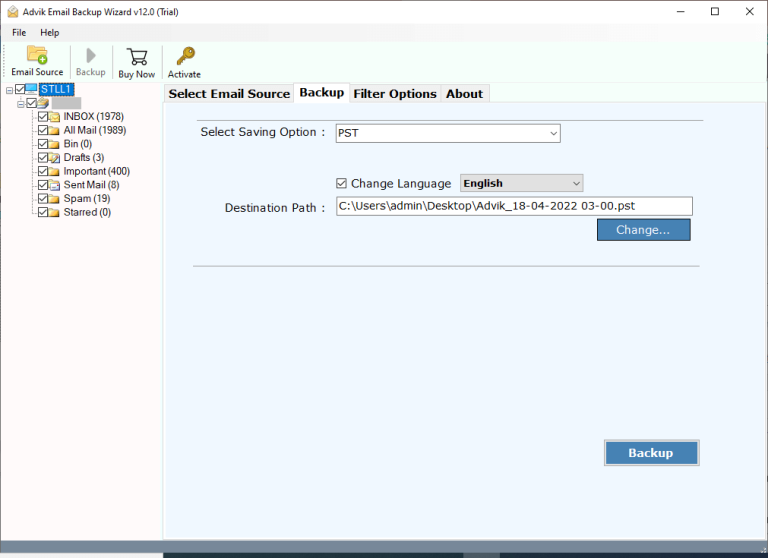 select bigpond email folders to export into Outlook