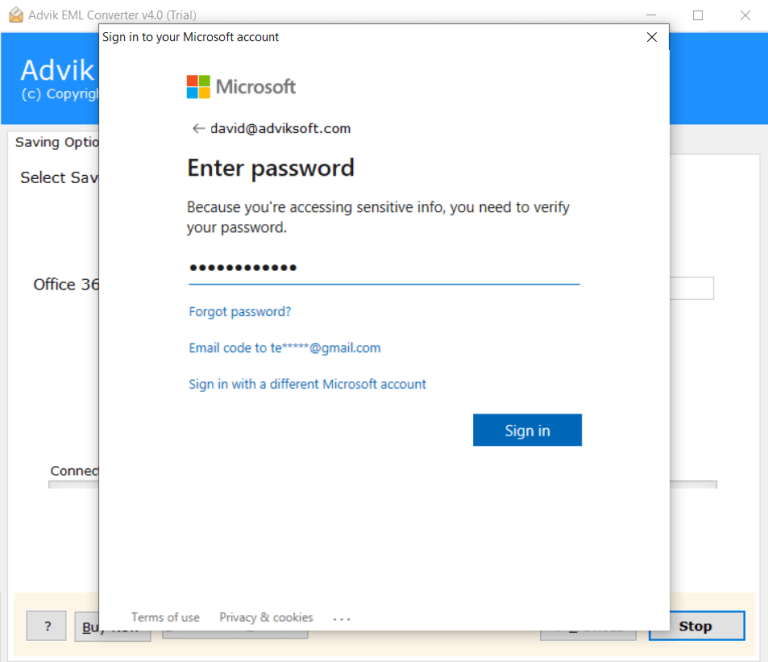 Enter your Office 365 password