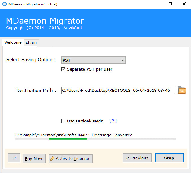 exporting emails from MDaemon folders to PST format