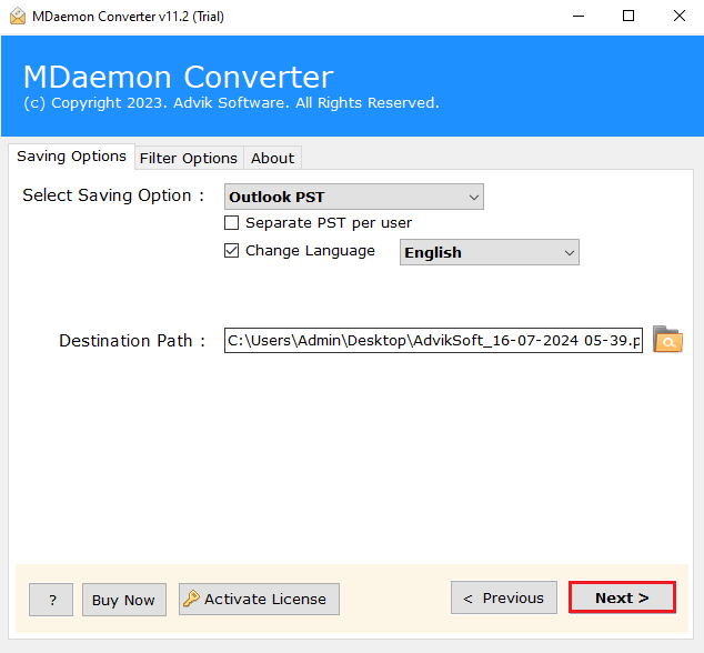browse location and click next to export mdaemon emails