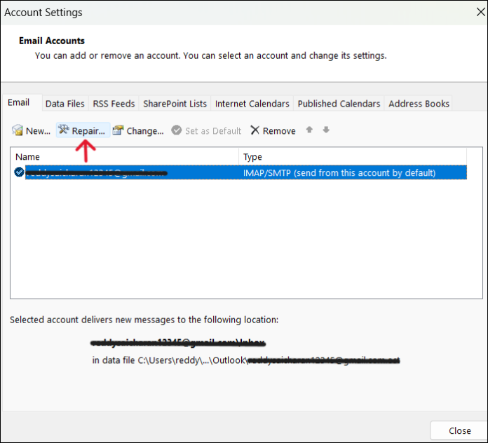 Repair Outlook profile