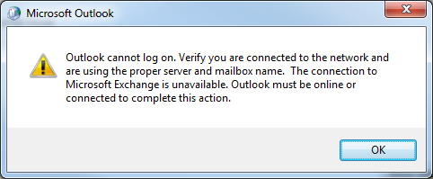 Outlook Error Cannot Connect to Server