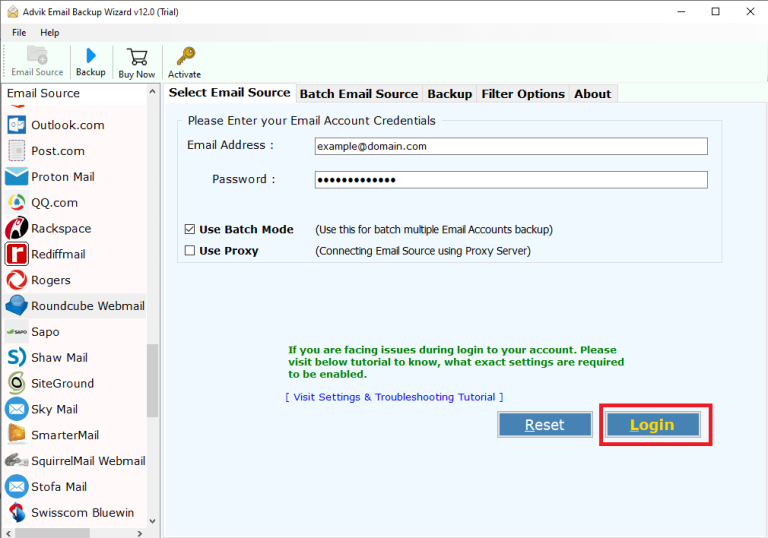 Enter Roundcube credentials to transfer into Google workspace