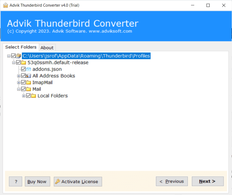 Select emails to transfer Thunderbird emails to another Thunderbird