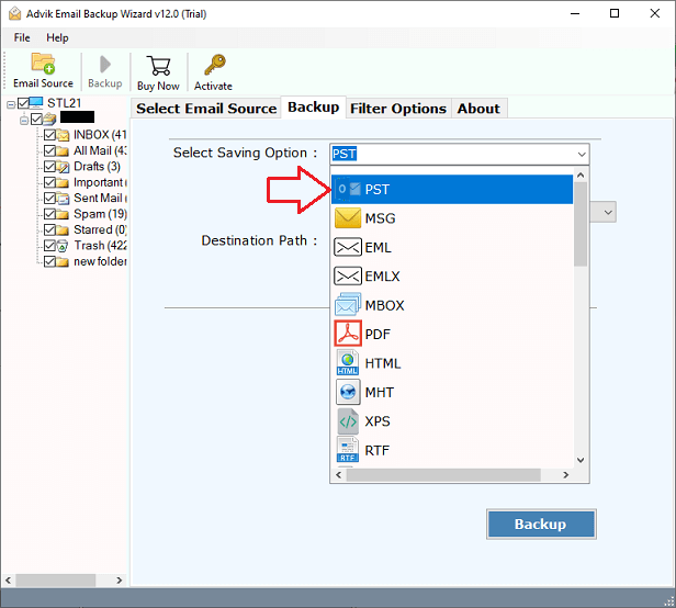 Select PST as a saving option