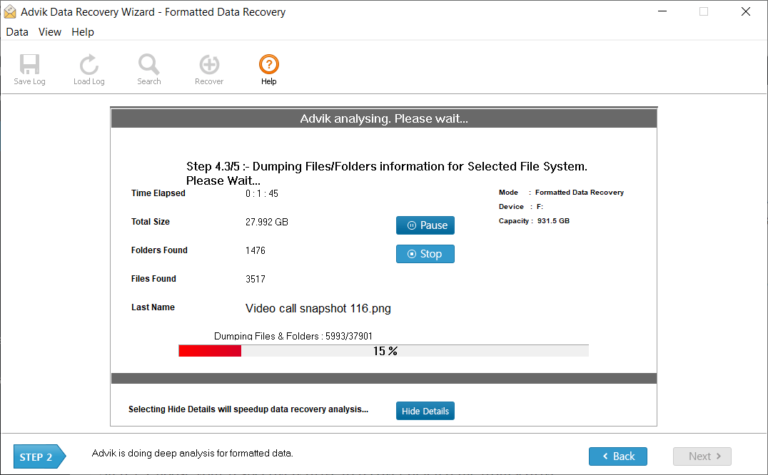 The software will start scanning your drive