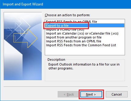 choose export to a file