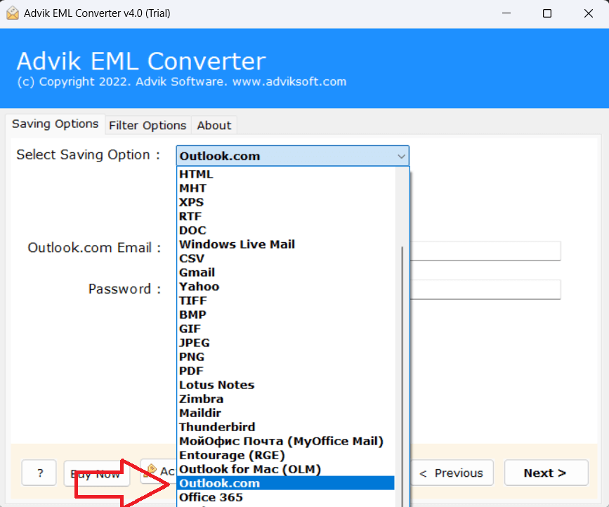 import eml files to hotmail