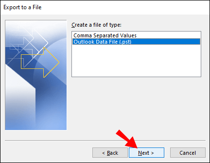 choose outlook data file (.pst)