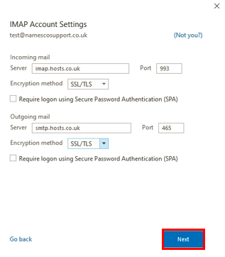 enter imap details