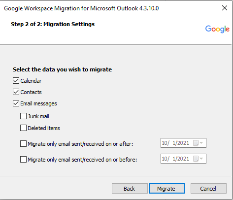 click on the Migrate