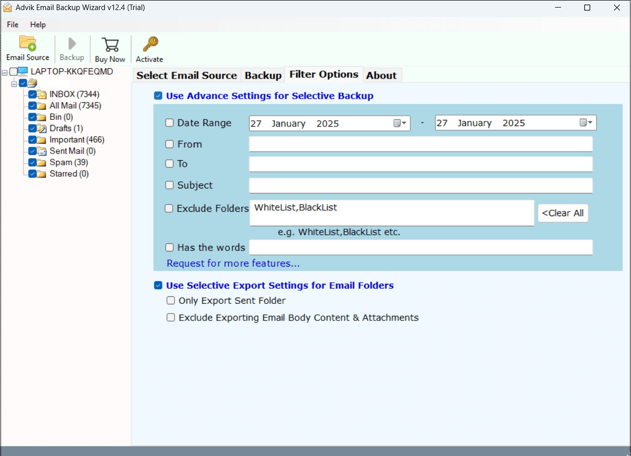 Apply filters for selective migration