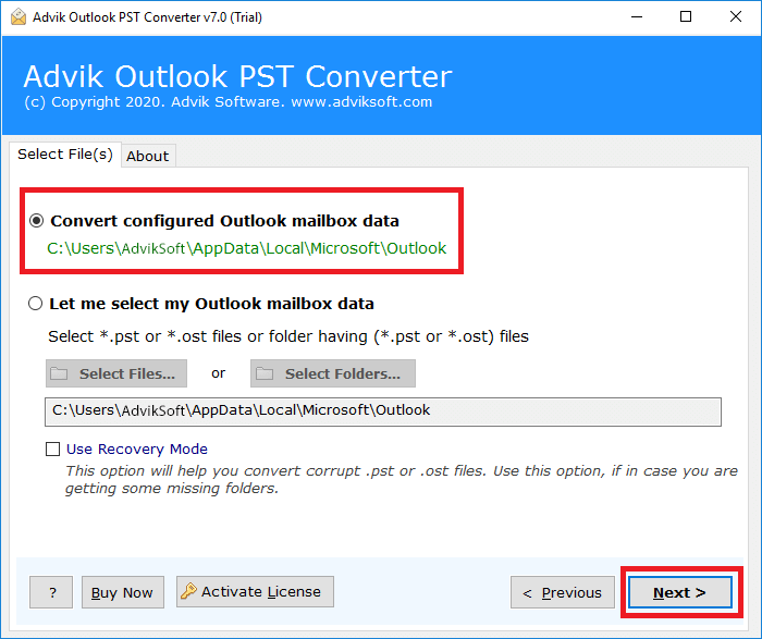 Choose your Outlook Profile