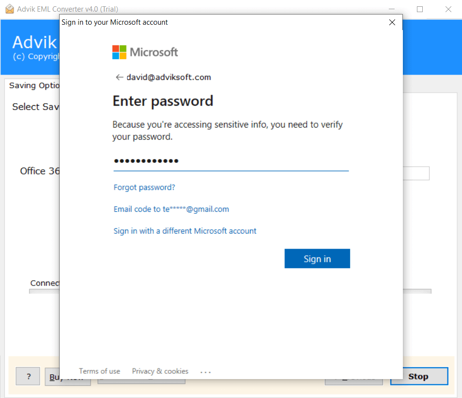 type Office 365 password