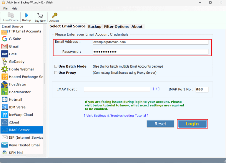 Enter Postbox account login details